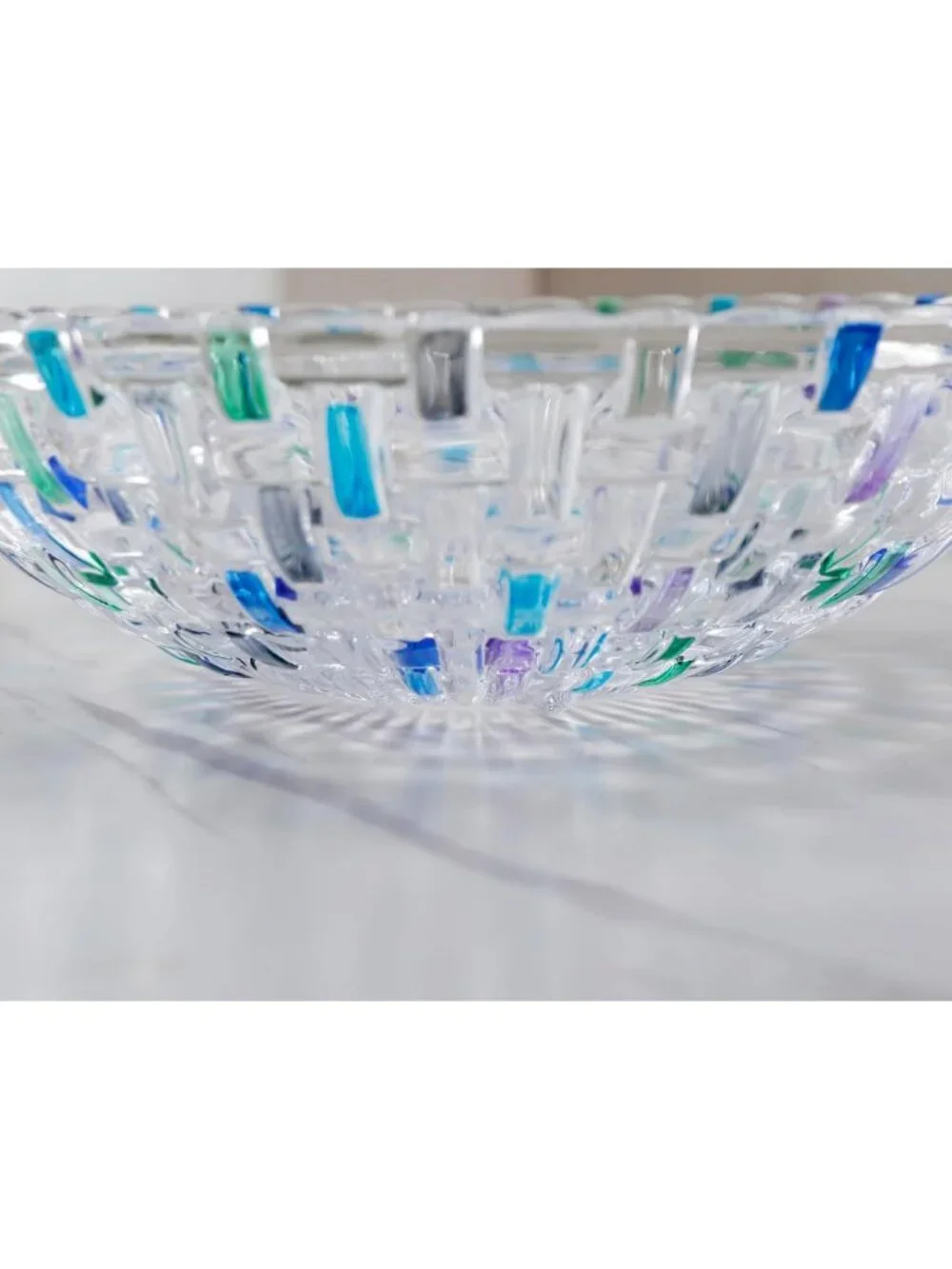 Hand Painted Blue Woven Glass Crystal Bowl - Decorative Centerpiece for Home